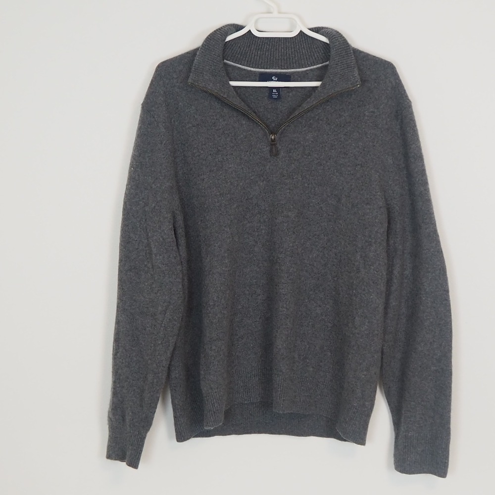 Lands' End 100% Cashmere Quarter-Zip‎ Pullover Sweater Men's Gray XL